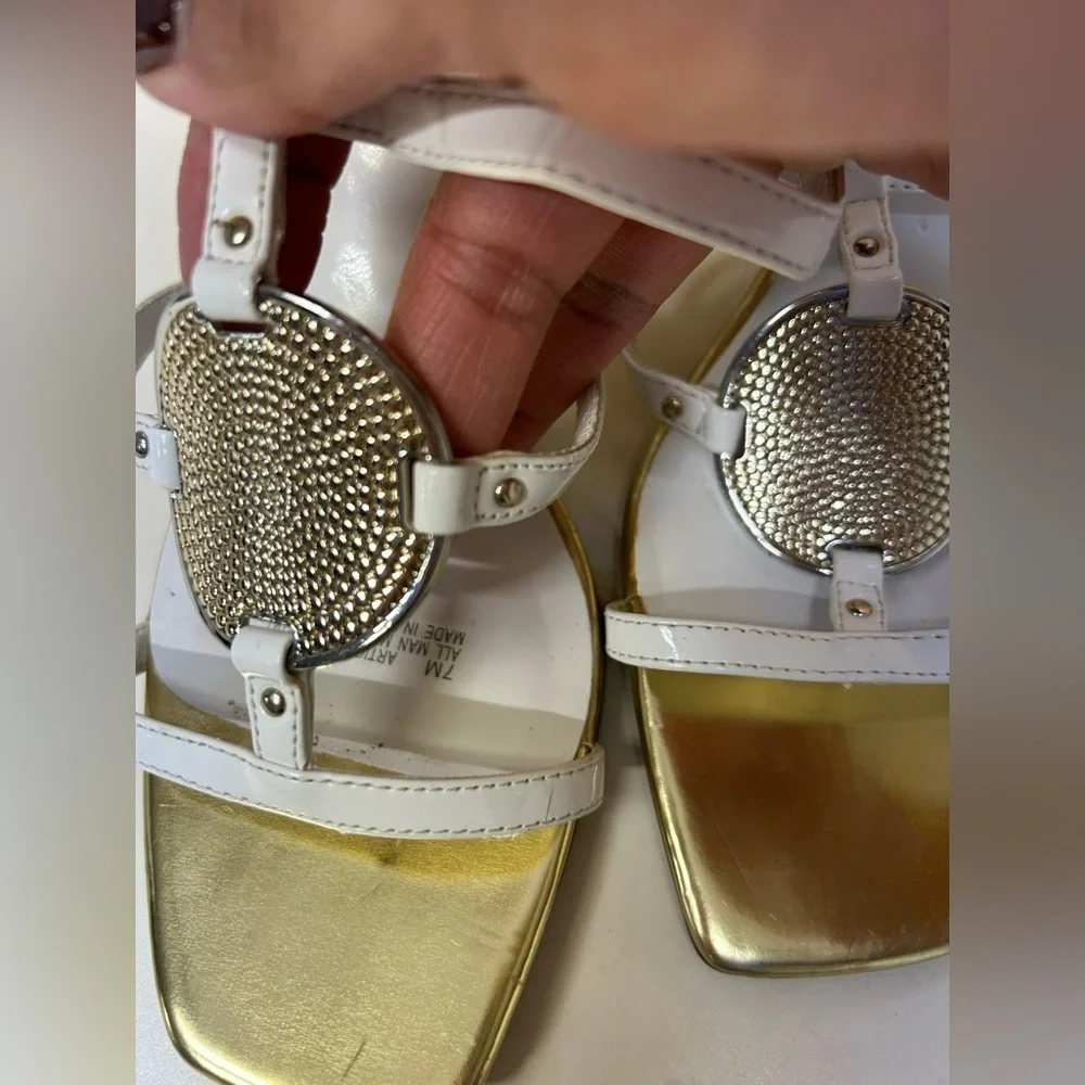 Etienne Aigner White and Gold High-Heeled Sandals
